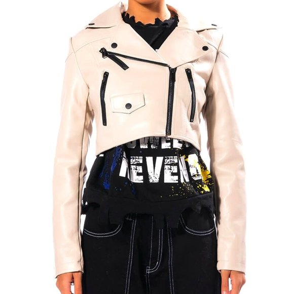 Callie: Not-So-Basic Moto Winter White Ivory VEGAN Leather Jacket - Picture 10 of 13